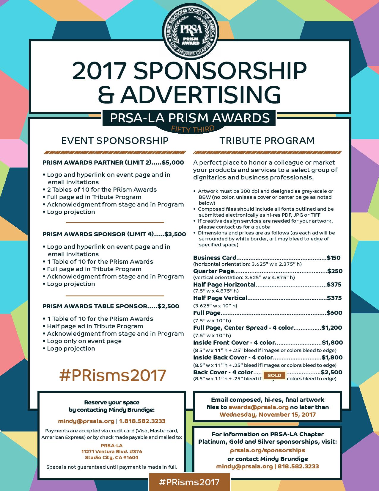 53rd Annual PRism Awards Dinner Sponsorship and ...