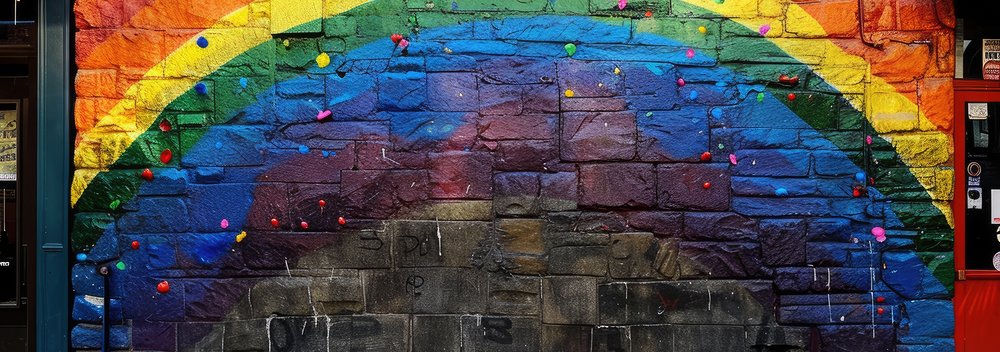 Rainbow-colored Stonewall Inn in New York City, landmark of gay